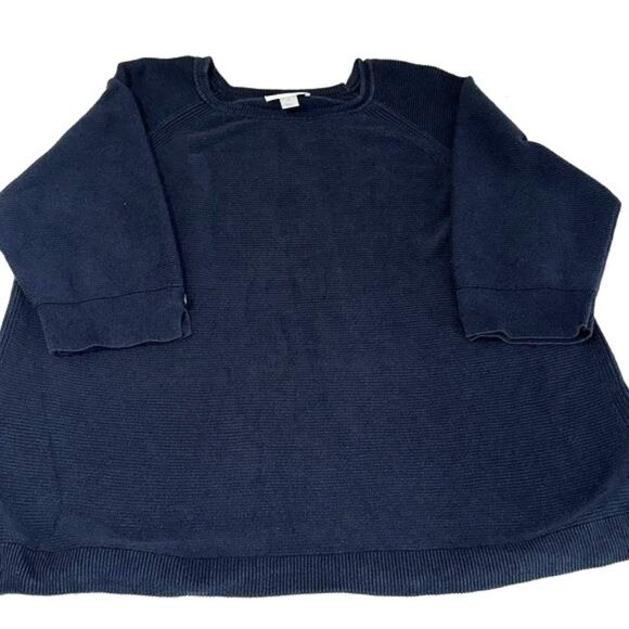Navy Blue 3/4 Sleeve Ribbed Knit Top By CJ Banks 2X Cotton & Rayon Blend - Picture 5 of 10